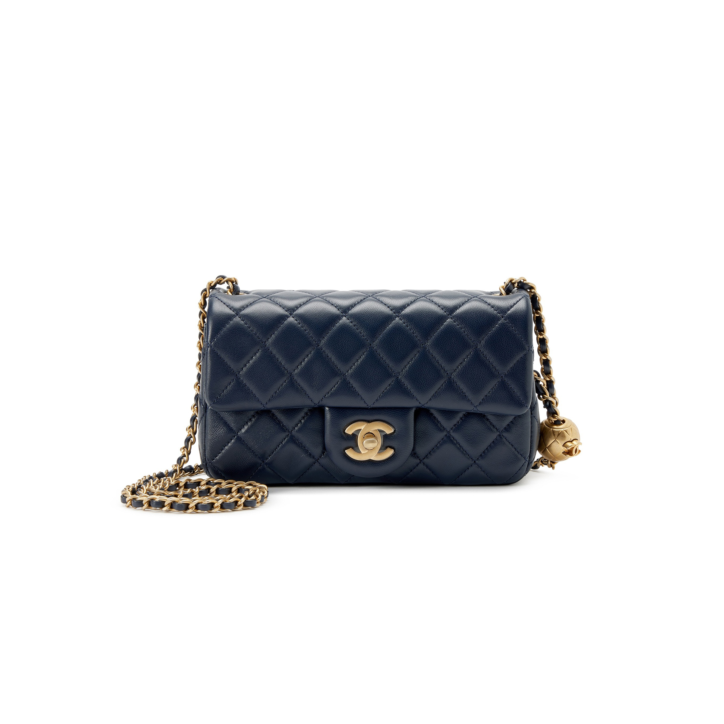 CHANEL NAVY QUILTED LAMBSKIN MINI COCO CRUSH FLAP GOLD HARDWARE (20*13*7cm)